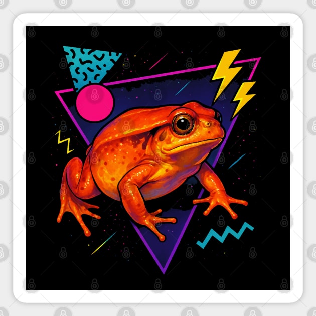 Retro Neon Tomato Frog - Vibrant Terrestrial Amphibian Design Magnet by Reptiq's Store